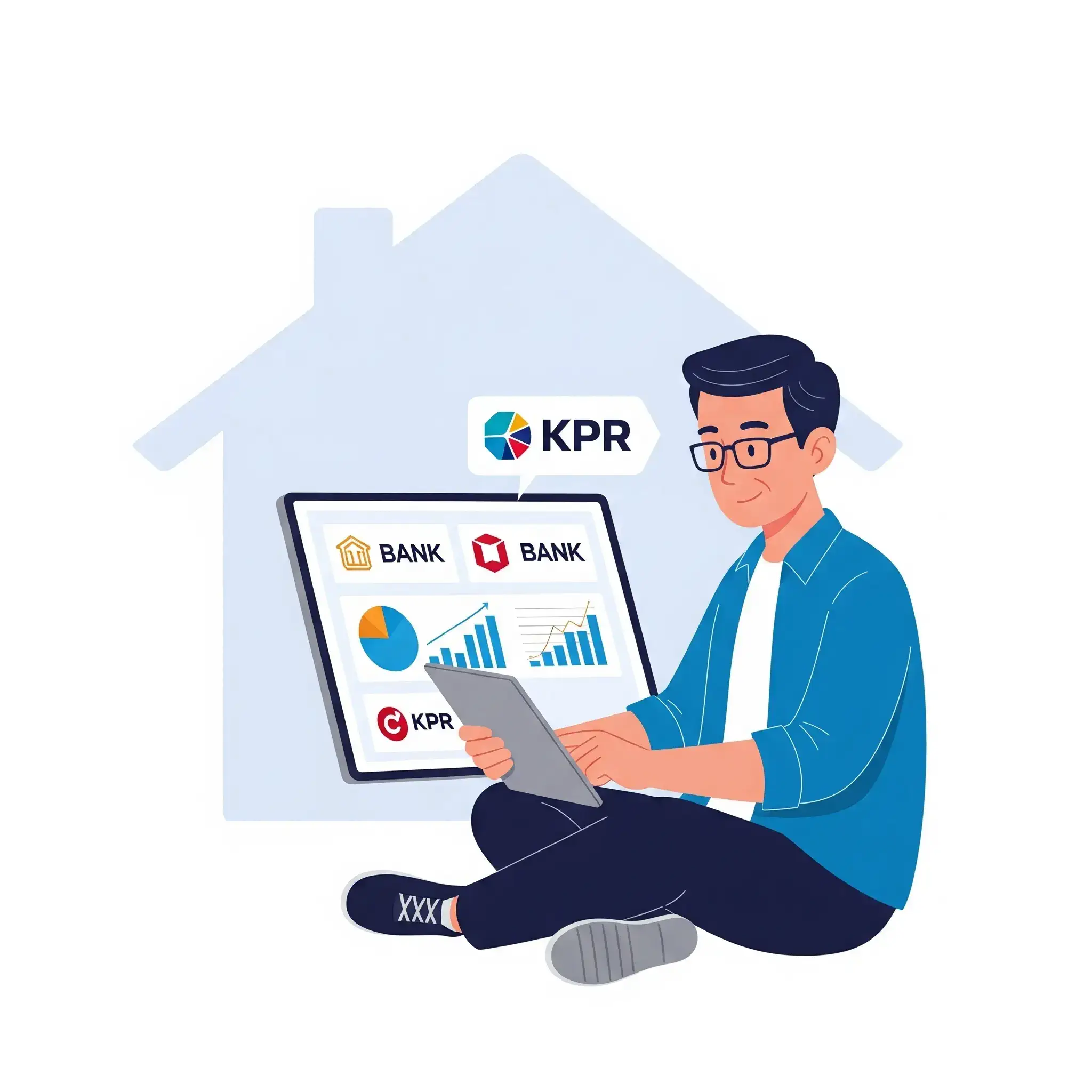 Ilustrasi orang sedang membandingkan pilihan bank untuk KPR